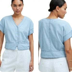 Madewell Blue Denim Pleated Short-Sleeve Top Size Small NWT